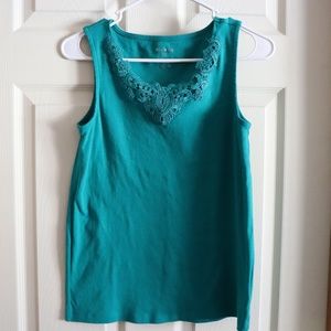 White Stag Tank Top with Lace Detailed Neckline